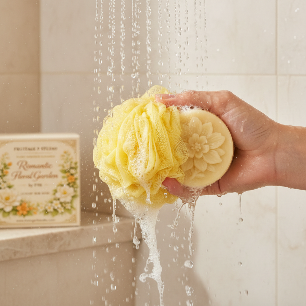 Loofah with Soap In Use